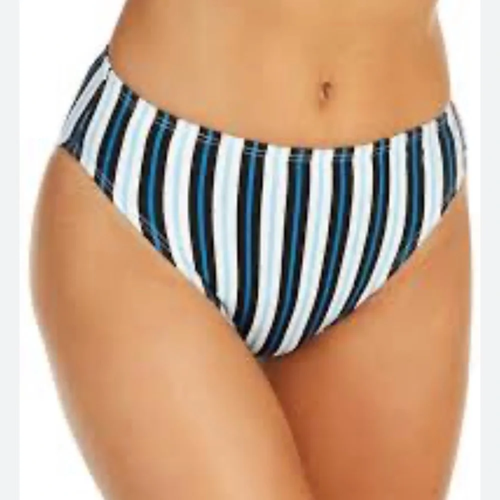 Michael Kors Cruise Horizontal Stripe High Waist Bikini Bottom Medium New